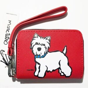 MARC TETRO White Terrier Westie Zip Small Red Wallet/Wristlet